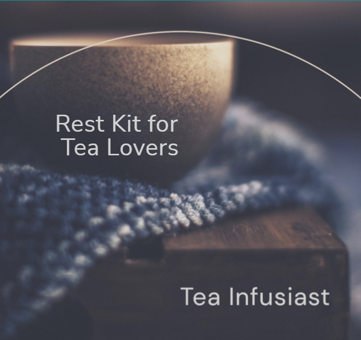 Rest Kit for Tea Lovers image of clay tea bowl on a blue and white piece of fabric on a table.