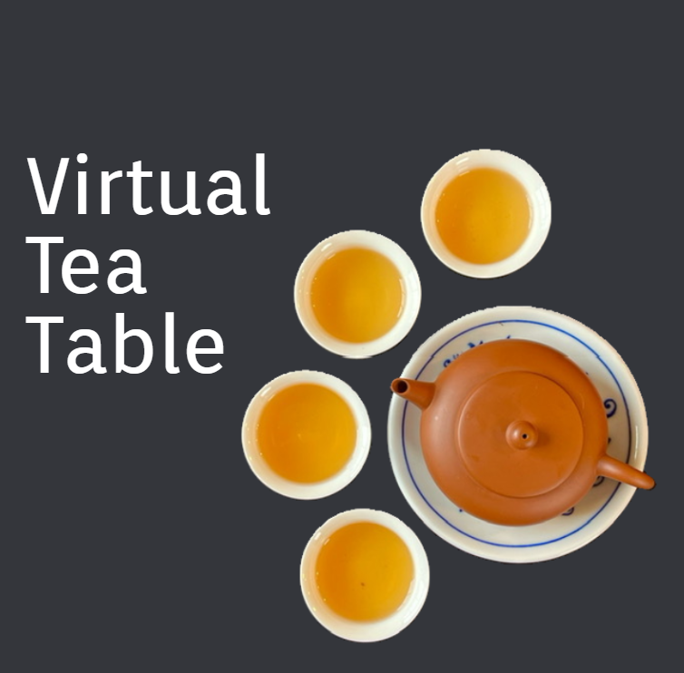 Virtual Tea Table image of small teacups with clay teapot